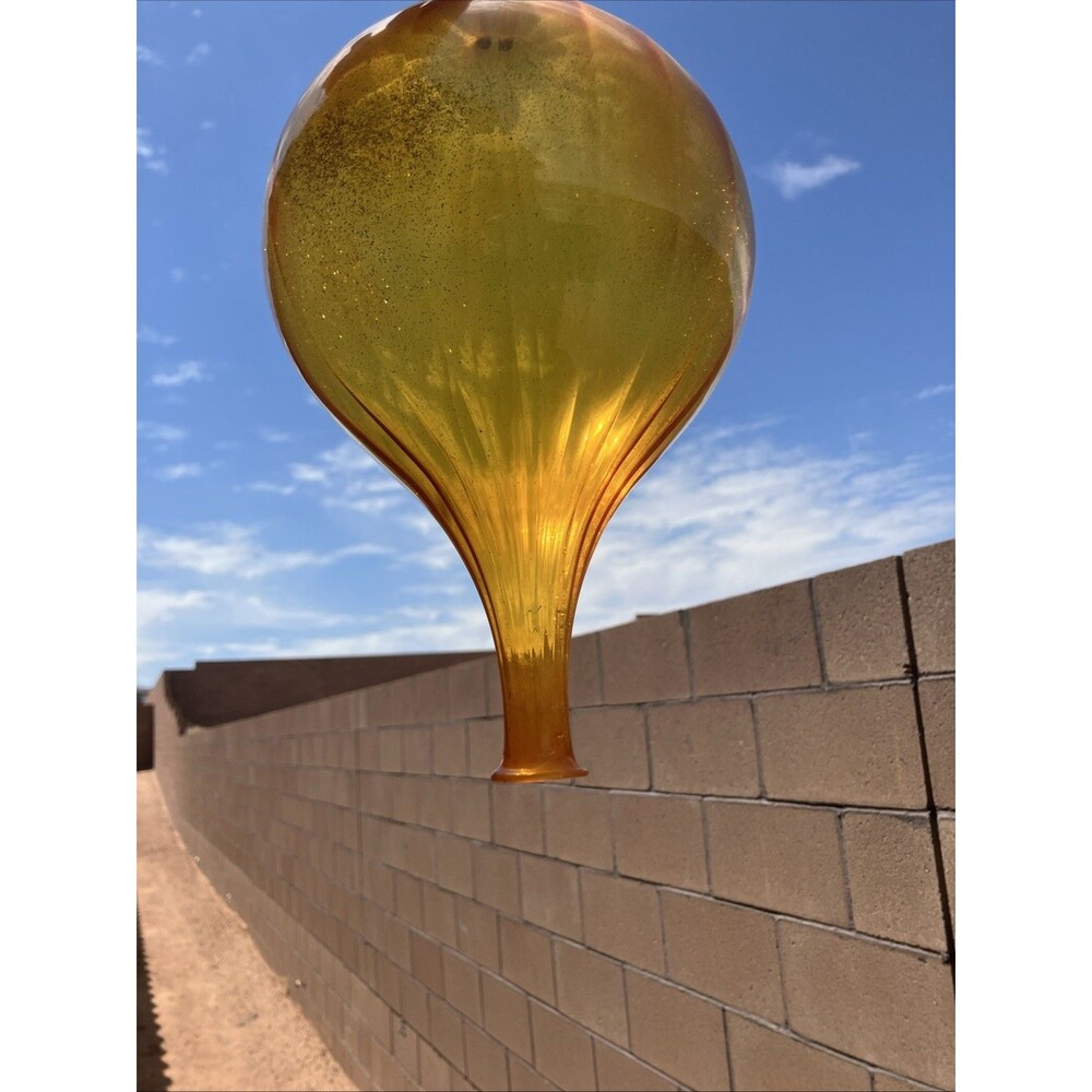 Vintage Amber Hand-Blown Glass Hot Air Balloon Ornament – Glitter Inside – ~10″